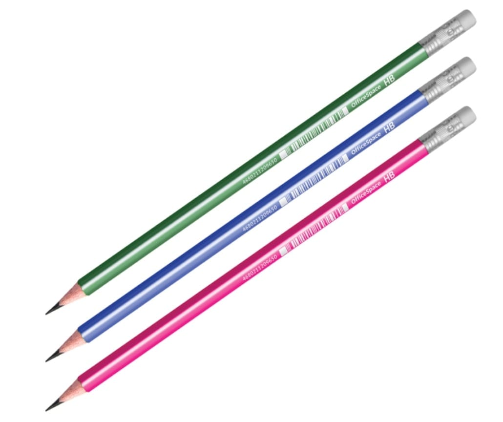 OfficeSpace 269151 HB graphite pencils with green blue and pink barrels